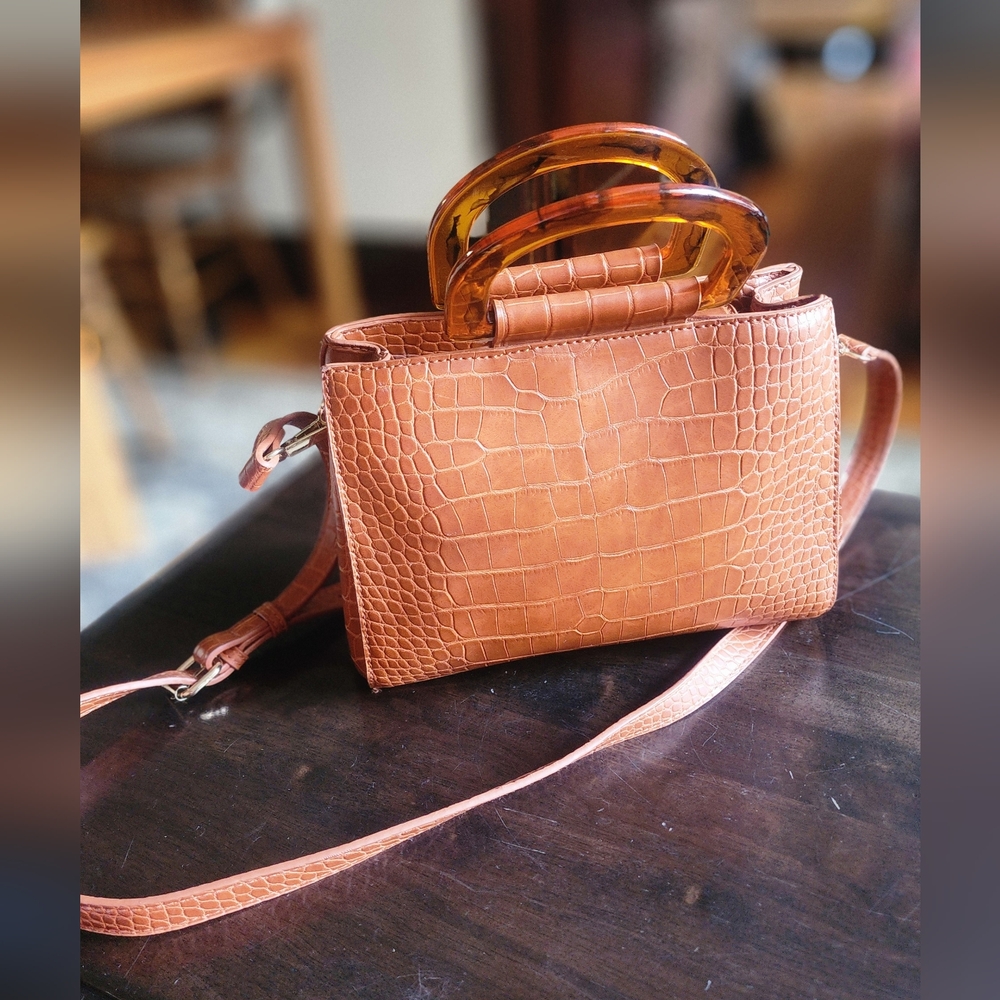 Madison West Tan Crocodile Crossbody Bag